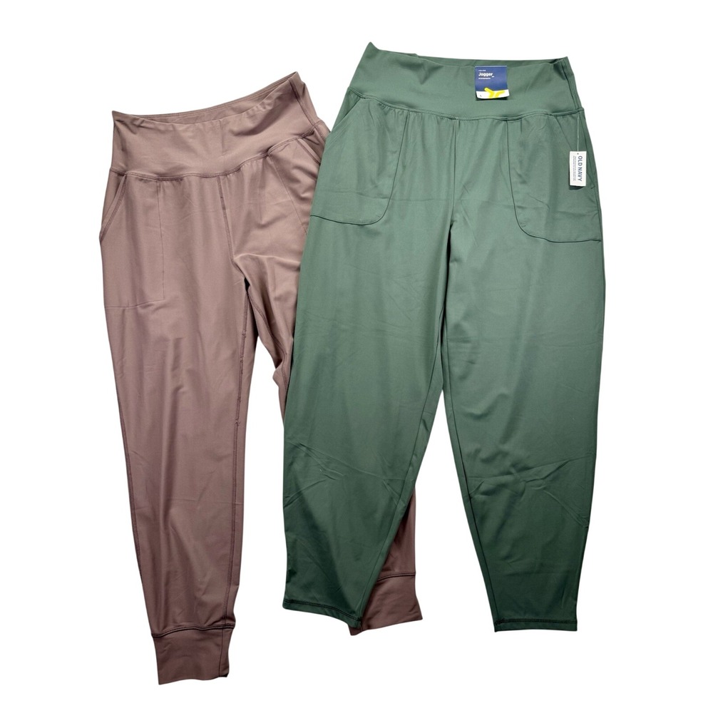 LOT of 2 Old Navy Active Joggers L Green Purple High Rise Go Dry Pants NWT